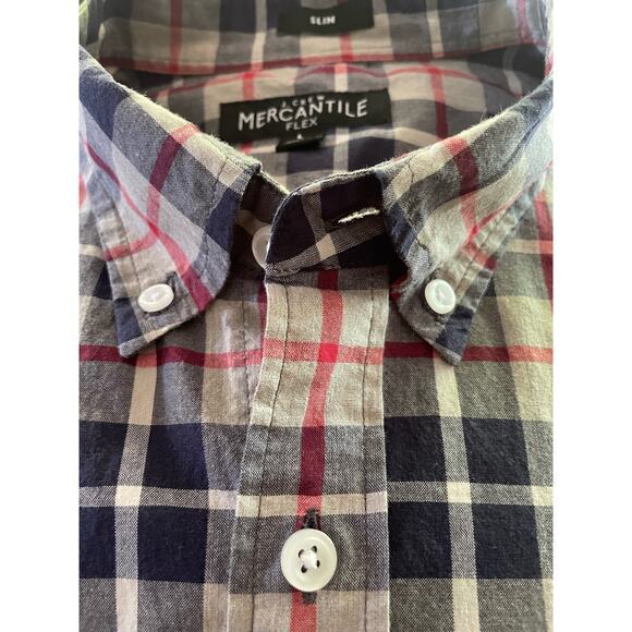 J.Crew Mercantile Flex Men's Large Slim Long Sleeve Button Down Red, White Blue - Picture 4 of 6